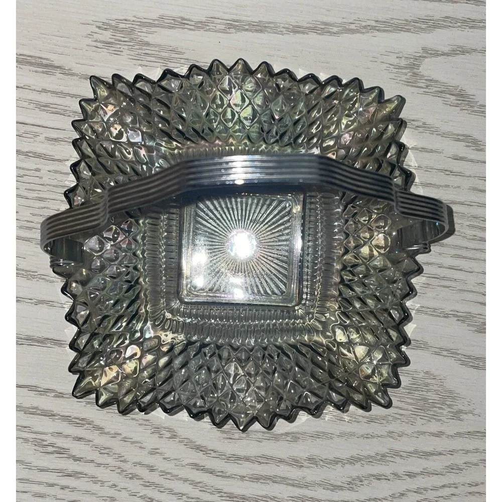 VINTAGE Indiana Glass‎ Candy Dish Square Wrippled Wavy Sides & Metal Handle